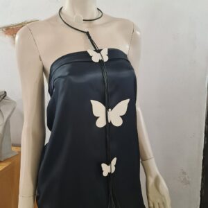 FG14 sil nero frangia sil nero farfalle ecopelle avorio