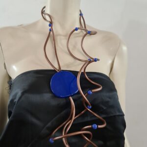RP9 Collana Ricciola sil rame resine piastra bluette e sfere zaffiro
