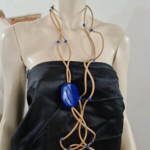 RP8 Collana Ricciola sil oro resine piastra bluette e sfere zaffiro
