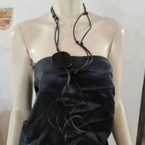 RP19 Collana Ricciola sil nero resine piastra nero e sfere nere
