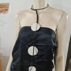 FG32 sil nero frangia sil nero cerchi ecopelle bianco