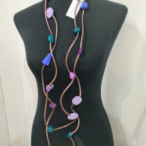R290 Collana Ricciola sil rame resine lilla gllicine ottanio avio