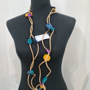 R296 Collana Ricciola sil oro resine avio ottanio senape glicine