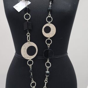 Collana Vintage pagine di libro catena silver resine nero
