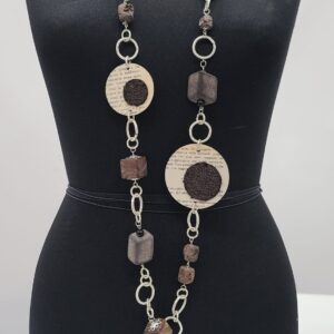 Collana Vintage pagine di libro catena silver resine marrone