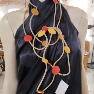 R238 Collana Ricciola sil ecru resine miste giallo fragola senape