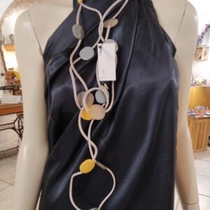 R239 Collana Ricciola sil grigio perla resine miste giallo grigio grigio satinato